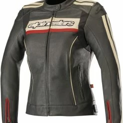 Alpinestars Stella Dyno Womens Leather Jacket Black/Stone/Red