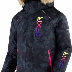 FXR 2023 Fresh Child Snowmobile Jacket Black Camo/Neon Fusion