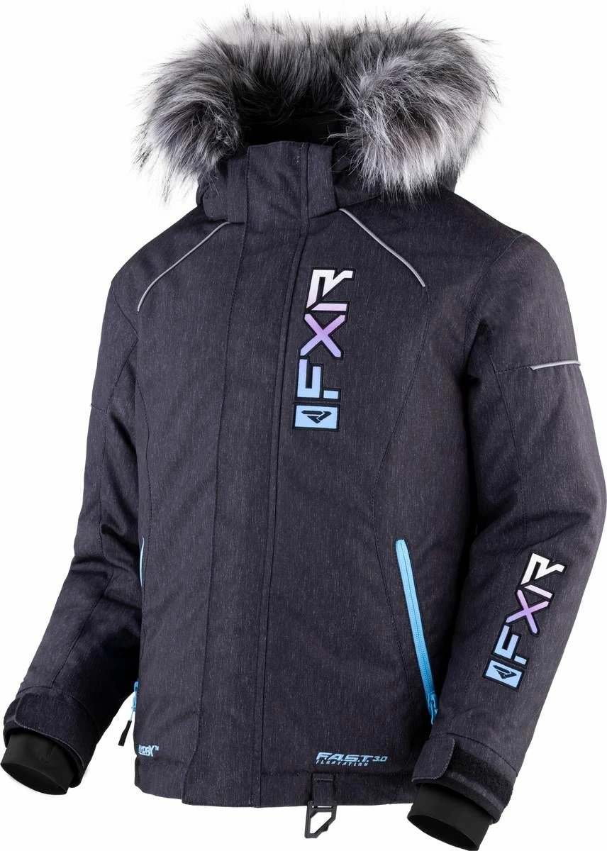 FXR 2023 Fresh Child Snowmobile Jacket Black Heather/Sky-Lilac Fade 1 FXR 2023 Fresh Child Snowmobile Jacket Black Heather/Sky-Lilac Fade