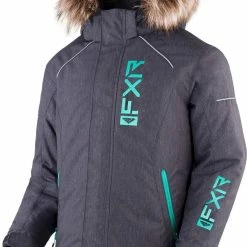 FXR 2023 Fresh Child Snowmobile Jacket Mid Grey Heather/Mint