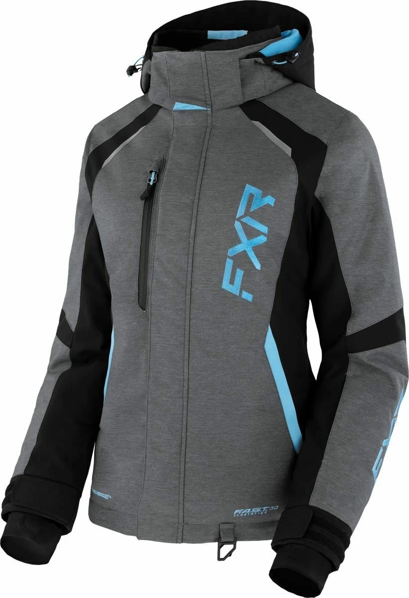 FXR 2023 Pulse Womens Snowmobile Jacket Mid Grey Heather/Black/Sky Blue 1 FXR 2023 Pulse Womens Snowmobile Jacket Mid Grey Heather/Black/Sky Blue