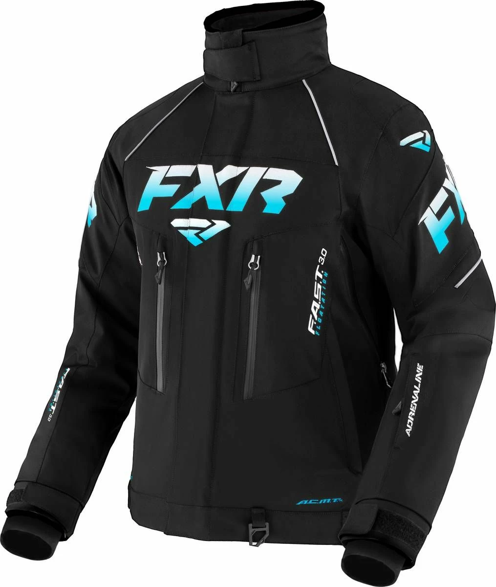 FXR 2023 Adrenaline Womens Snowmobile Jacket Black/Sky Blue Fade 1 FXR 2023 Adrenaline Womens Snowmobile Jacket Black/Sky Blue Fade