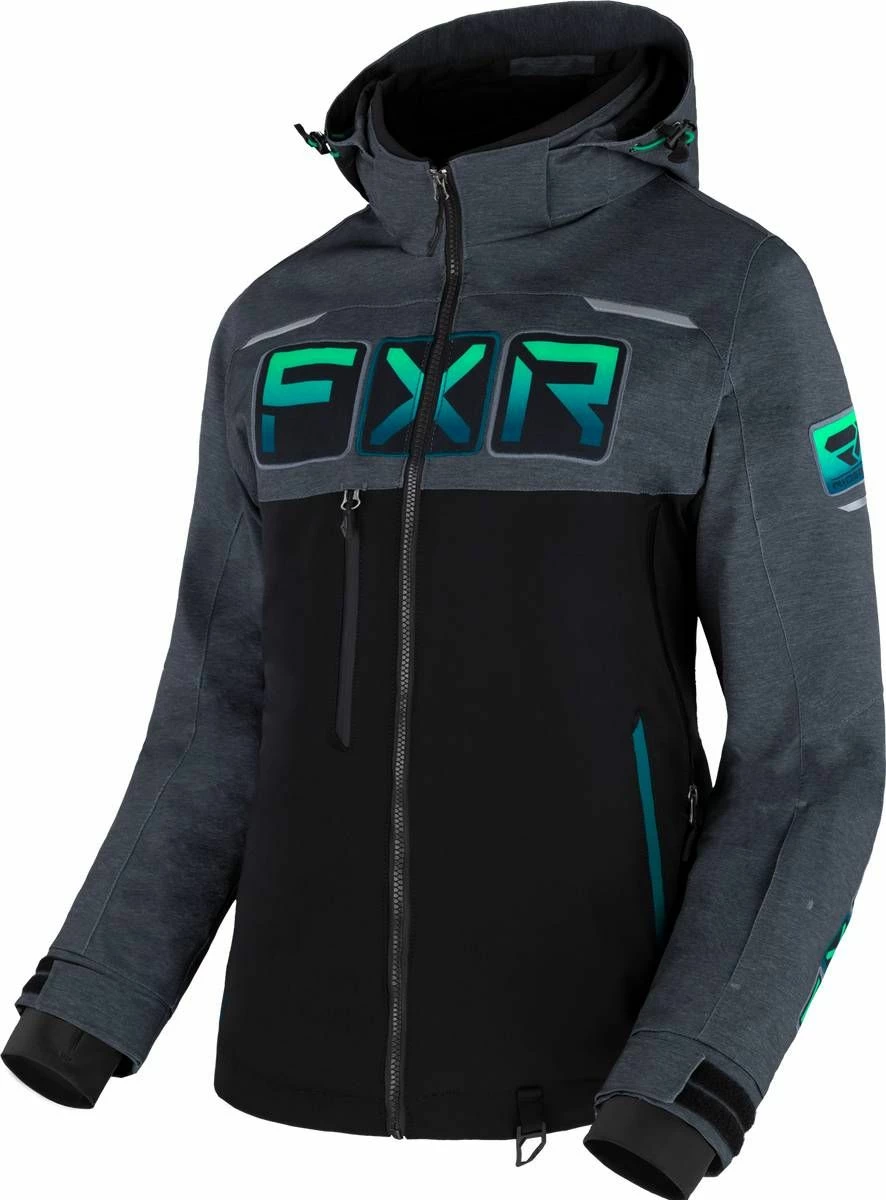 FXR 2023 Maverick Womens Snowmobile Jacket Black/Mid Grey Heather/Mint Fade 1 FXR 2023 Maverick Womens Snowmobile Jacket Black/Mid Grey Heather/Mint Fade